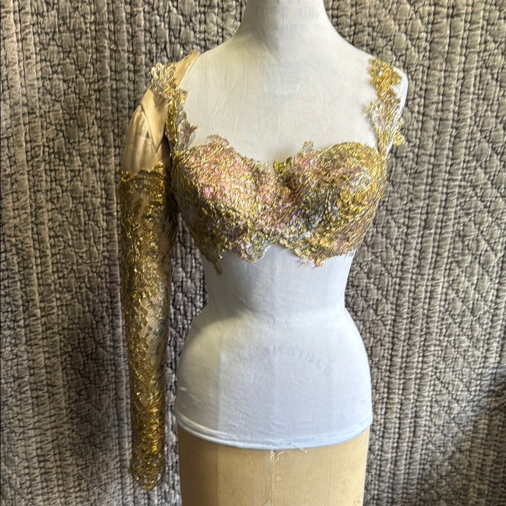 Gold, Silver and Pink Embellished One-Sleeve Top.Hand made ,one of the kind .